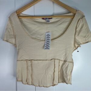 NWT URBAN OUTFITTERS SCOOP NECK CROPPED TOP Tee Large cream corset T-shirt ivory